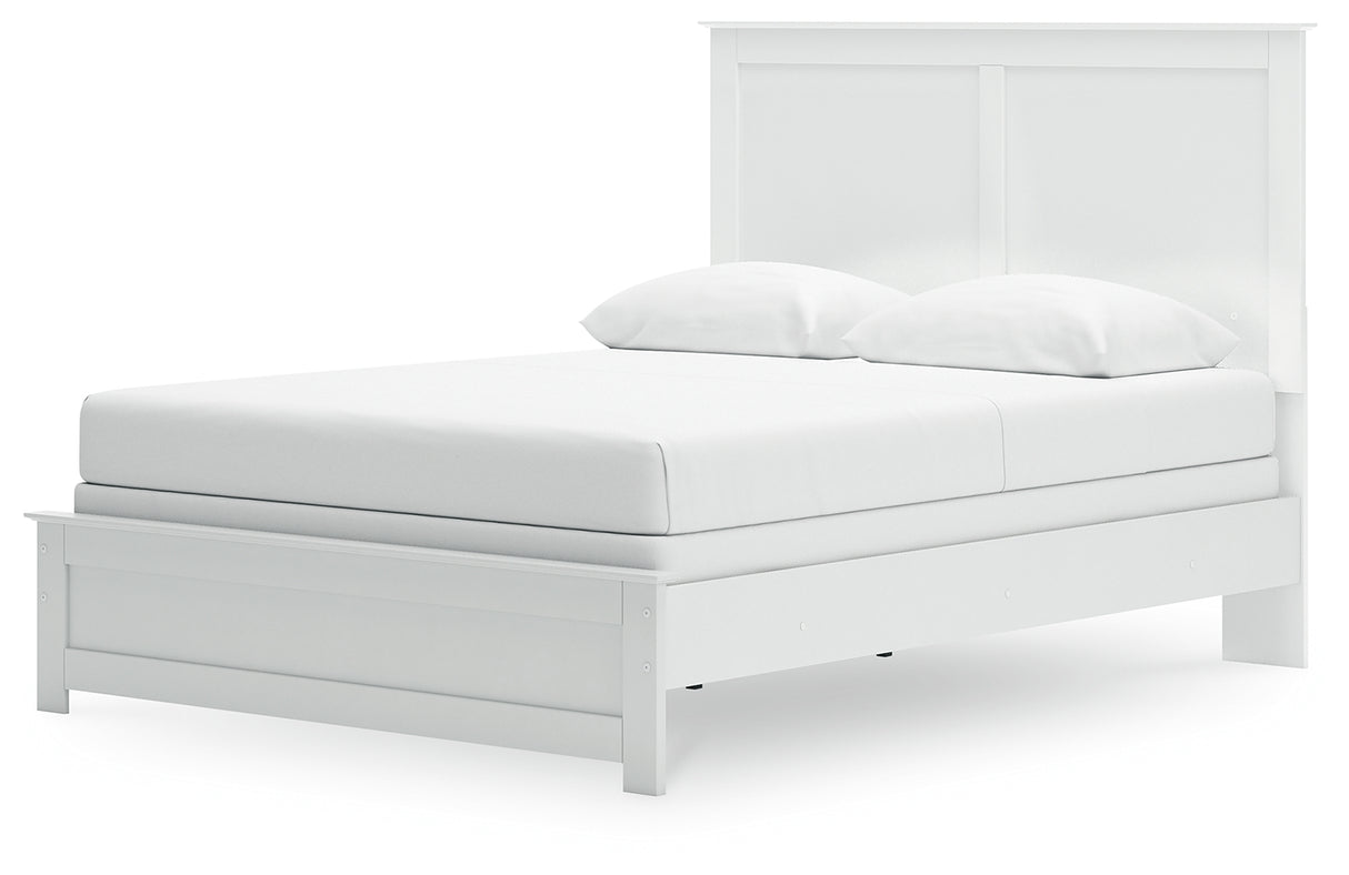 Bostwick Shoals Queen Panel Bed with Mirrored Dresser and 2 Nightstands in White from Ashley - Luna Furniture