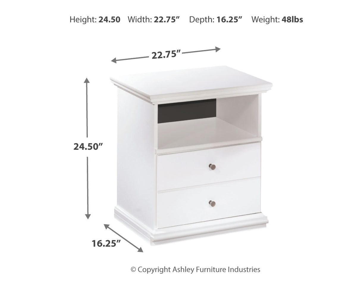 Bostwick Shoals Twin Panel Bed with Mirrored Dresser, Chest and 2 Nightstands in White from Ashley - Luna Furniture