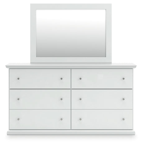 Bostwick Shoals Twin Panel Bed with Mirrored Dresser, Chest and Nightstand in White from Ashley - Luna Furniture