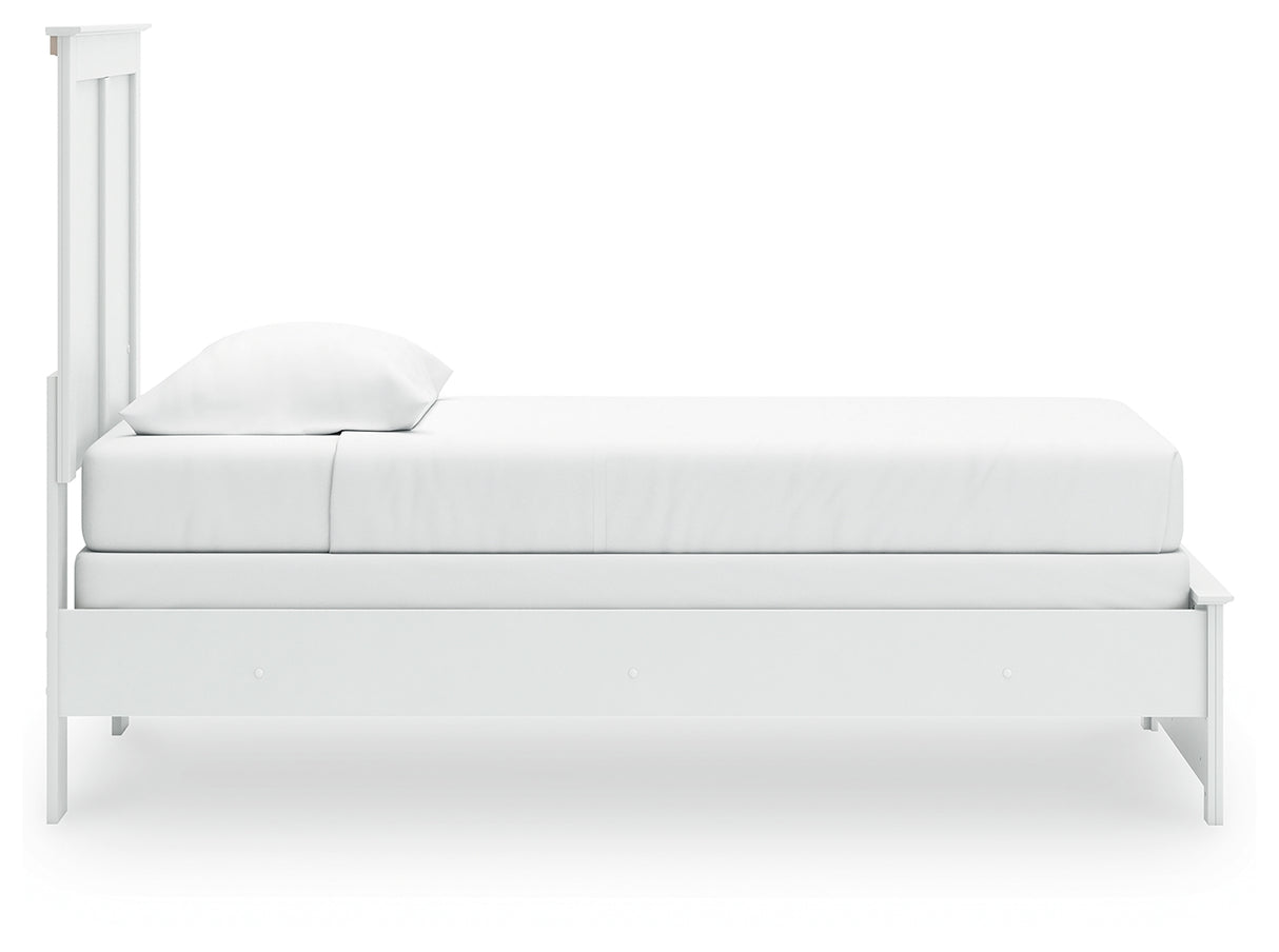 Bostwick Shoals Twin Panel Bed with Mirrored Dresser and Chest in White from Ashley - Luna Furniture