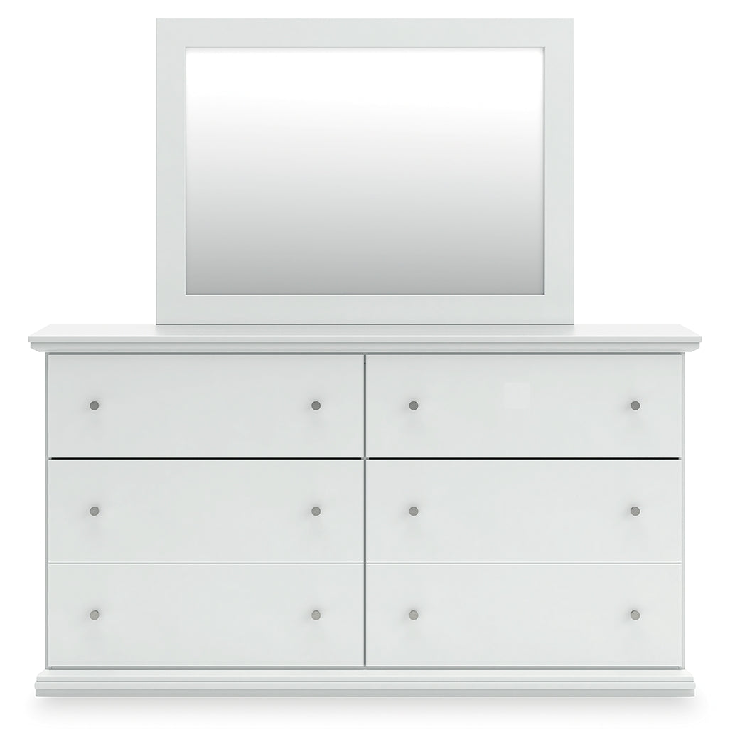 Bostwick Shoals Twin Panel Bed with Mirrored Dresser and Chest in White from Ashley - Luna Furniture