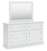Bostwick Shoals Twin Panel Bed with Mirrored Dresser and Chest in White from Ashley - Luna Furniture
