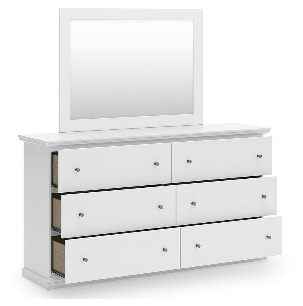 Bostwick Shoals Twin Panel Bed with Mirrored Dresser and Chest in White from Ashley - Luna Furniture