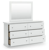 Bostwick Shoals Twin Panel Bed with Mirrored Dresser and Chest in White from Ashley - Luna Furniture