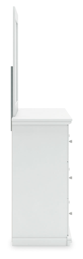 Bostwick Shoals Twin Panel Bed with Mirrored Dresser and Chest in White from Ashley - Luna Furniture