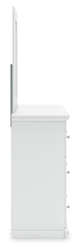 Bostwick Shoals Twin Panel Bed with Mirrored Dresser and Chest in White from Ashley - Luna Furniture