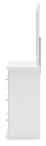 Bostwick Shoals Twin Panel Bed with Mirrored Dresser and Chest in White from Ashley - Luna Furniture