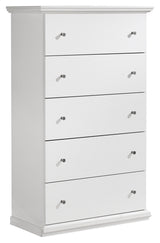 Bostwick Shoals Twin Panel Bed with Mirrored Dresser and Chest in White from Ashley - Luna Furniture