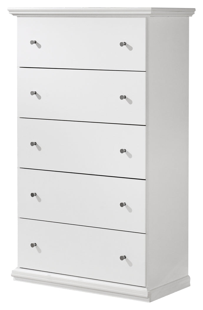 Bostwick Shoals Twin Panel Bed with Mirrored Dresser and Chest in White from Ashley - Luna Furniture
