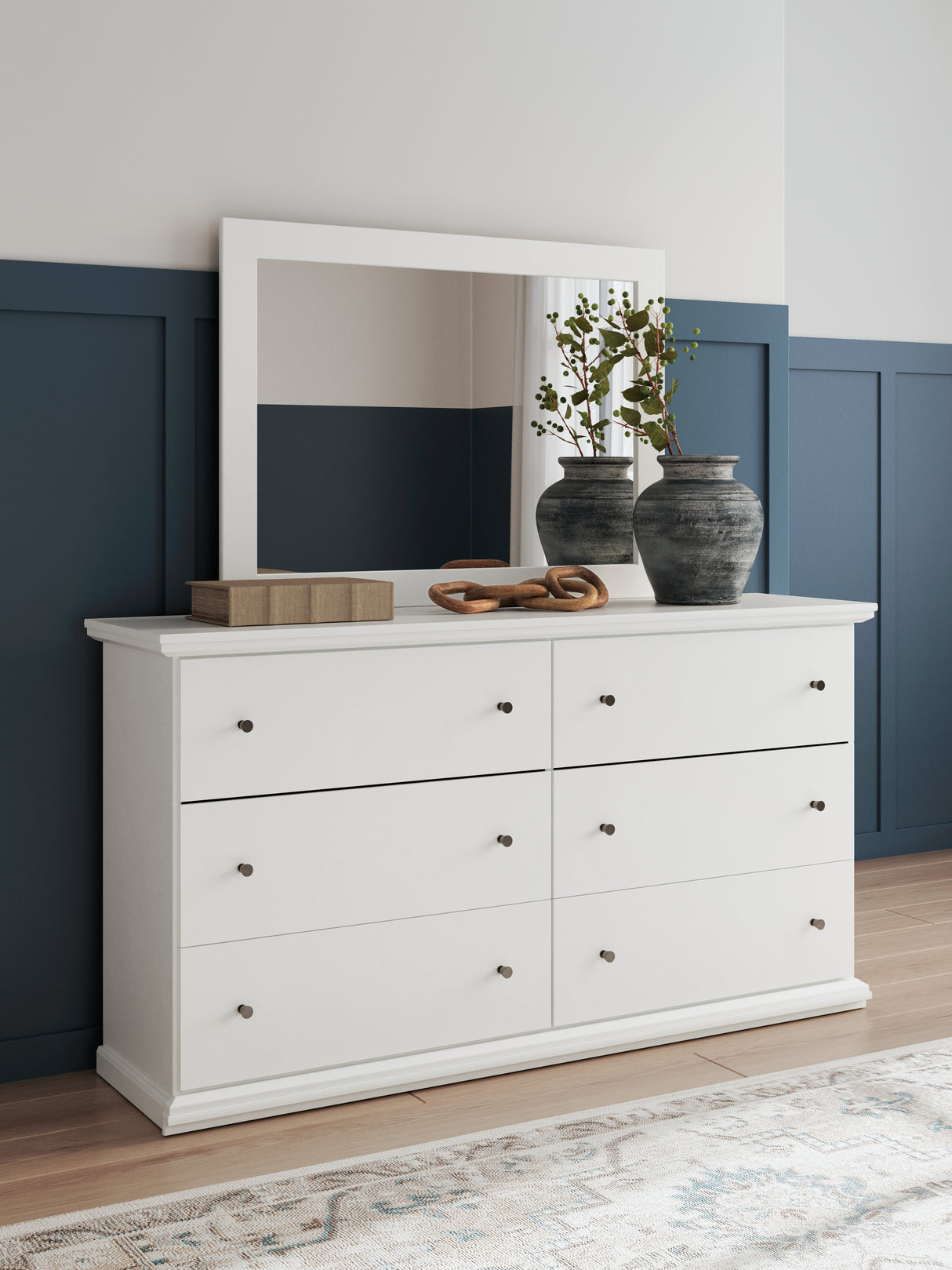 Bostwick Shoals Twin Panel Bed with Mirrored Dresser and Chest in White from Ashley - Luna Furniture