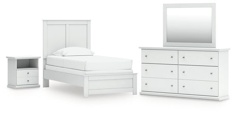 Bostwick Shoals Twin Panel Bed with Mirrored Dresser and Nightstand in White from Ashley - Luna Furniture