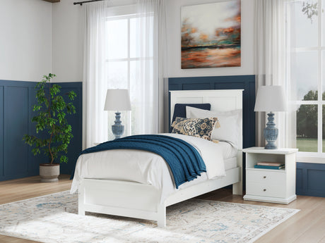 Bostwick Shoals Twin Panel Bed with Mirrored Dresser in White from Ashley - Luna Furniture