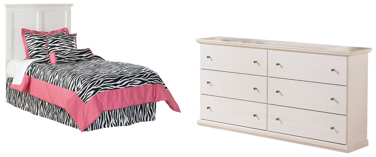 Bostwick Shoals Twin Panel Headboard Bed with Dresser in White from Ashley - Luna Furniture