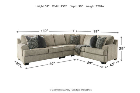 Bovarian Stone 3-Piece Sectional with Ottoman from Ashley - Luna Furniture