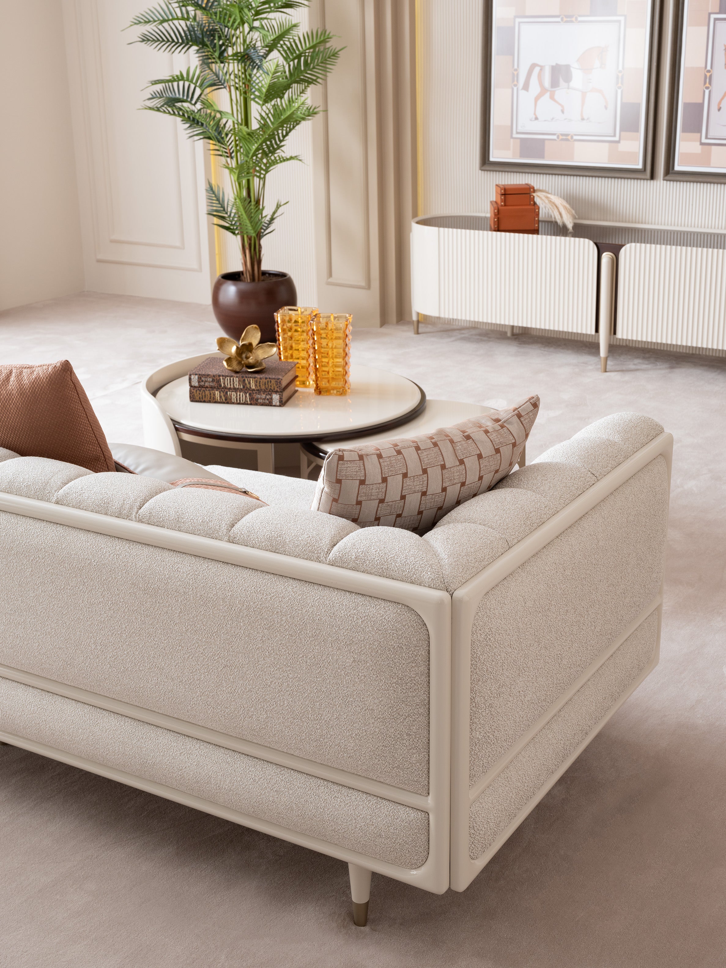 Luna Luxury Bragenta Sofa with Wood Panel Detailing on The Back