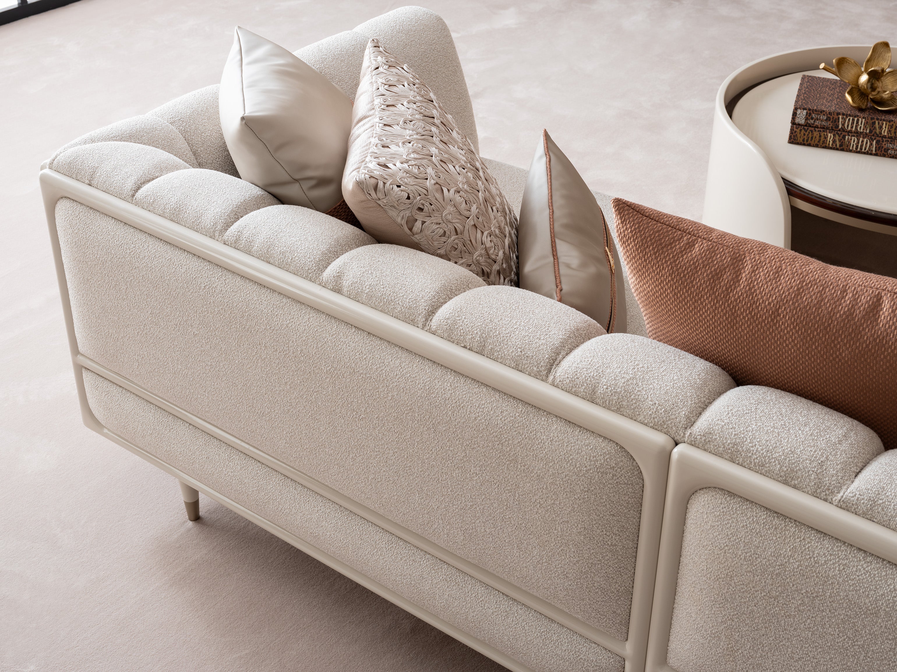 Luna Luxury Bragenta Sofa with Wood Panel Detailing on The Back