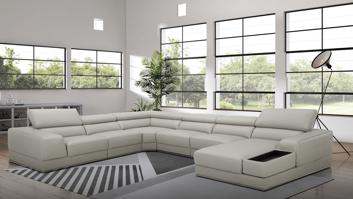 1576 Kuka Light Gray Top-Grain Leather RAF Chaise Sectional from ESF Furniture - Luna Furniture