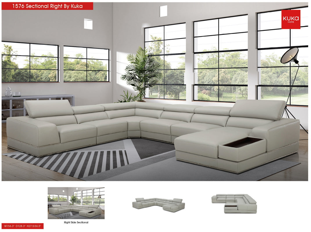 1576 Kuka Light Gray Top-Grain Leather RAF Chaise Sectional from ESF Furniture - Luna Furniture
