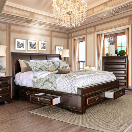Brandt Brown Cherry King Storage Platform Bed from Furniture of America - Luna Furniture