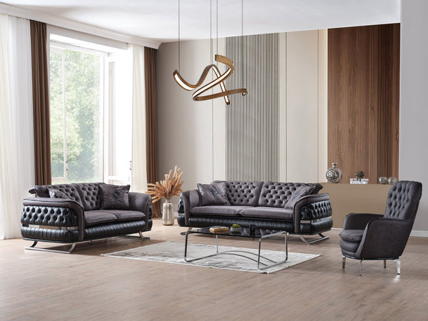 Bravo 3-pieces (Sofa & Loveseat & Chair) Livingroom Set in Black