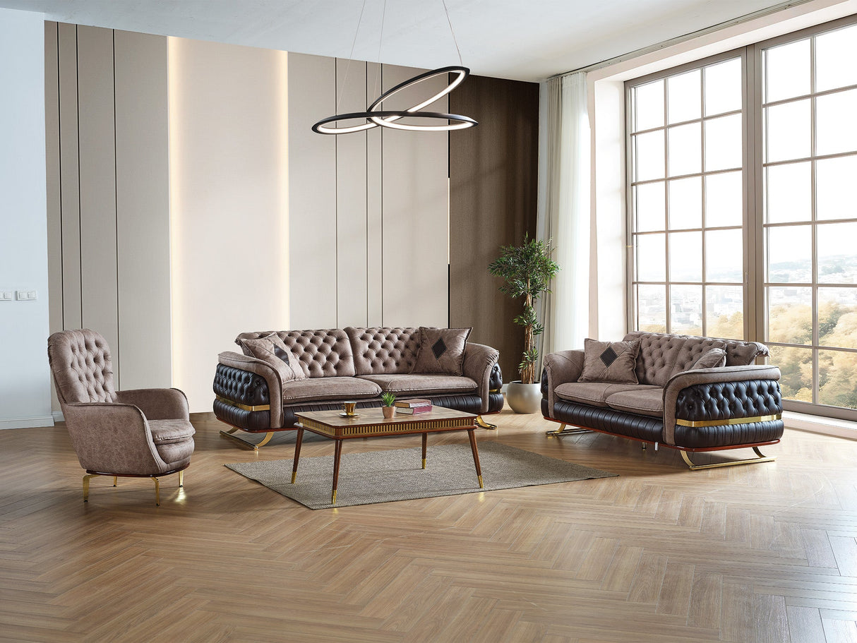 Bravo 3-pieces (Sofa & Loveseat & Chair) Livingroom Set in Brown from Furnia - Luna Furniture