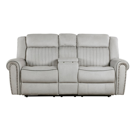 Brennen Mist Power Double Reclining Loveseat with Center Console from Homelegance - Luna Furniture