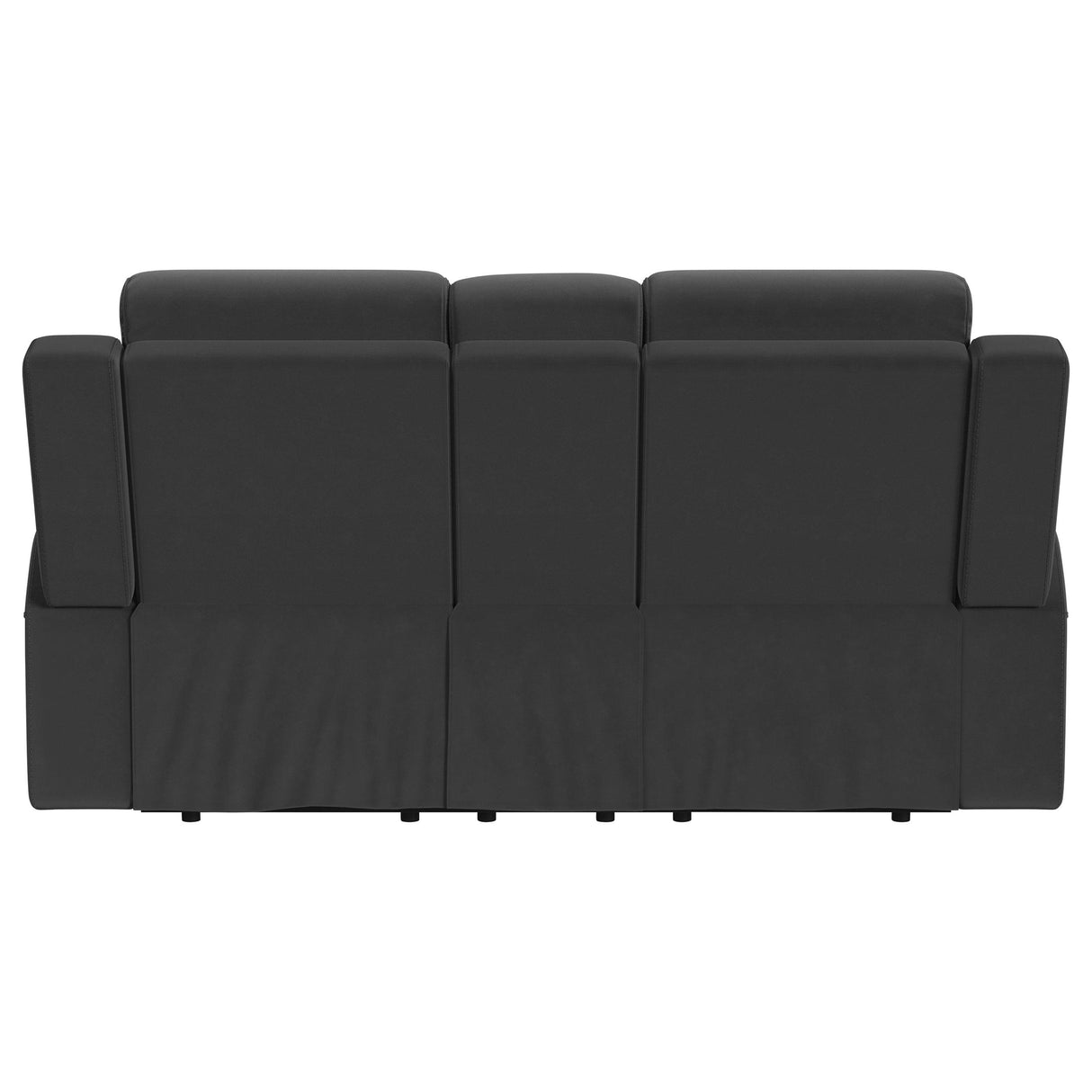 Brentwood Dark Charcoal Upholstered Motion Reclining Loveseat with Console from Coaster - Luna Furniture