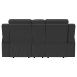 Brentwood Dark Charcoal Upholstered Motion Reclining Loveseat with Console from Coaster - Luna Furniture