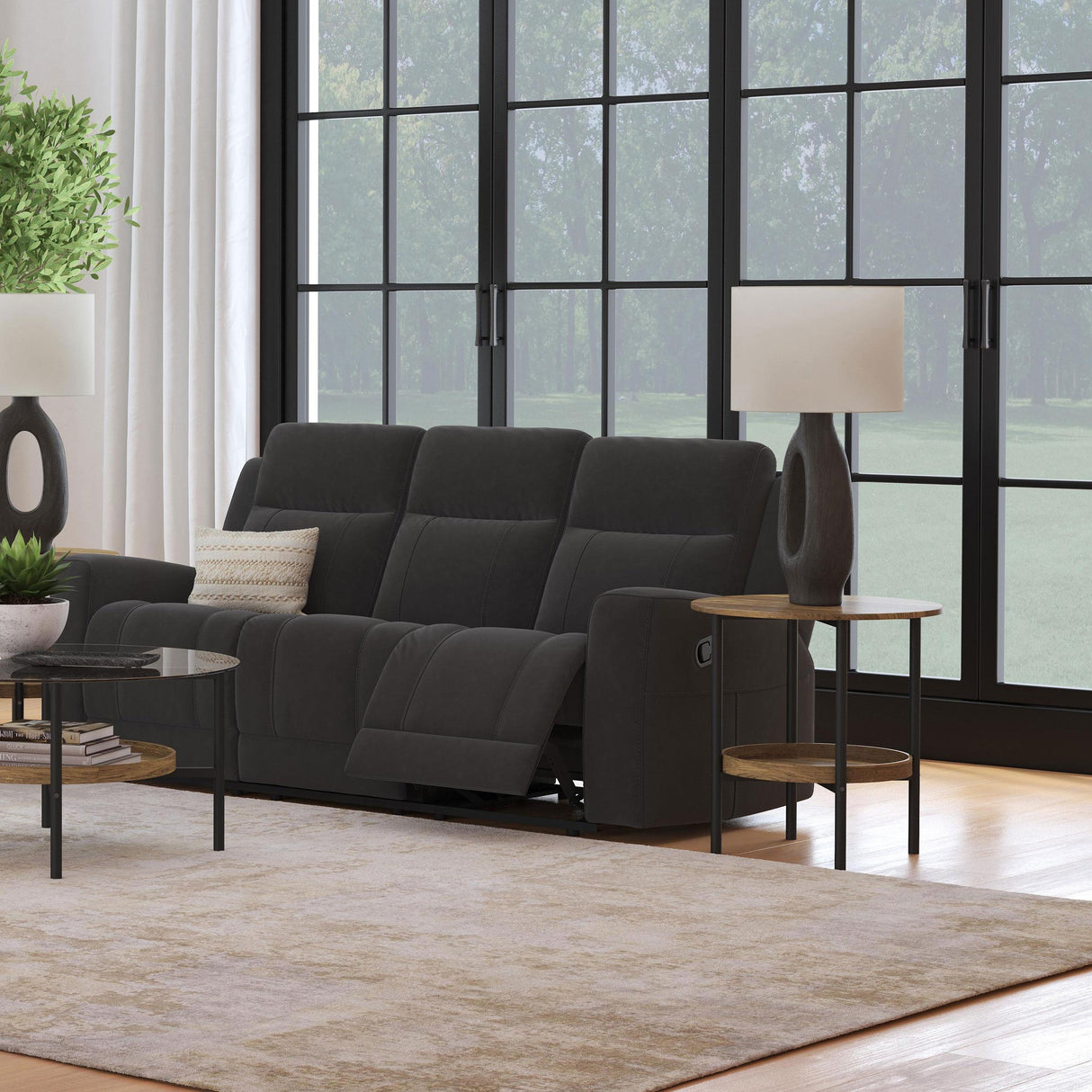 Brentwood Dark Charcoal Upholstered Motion Reclining Sofa from Coaster - Luna Furniture