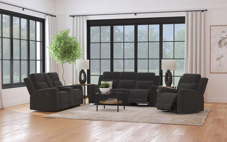 Brentwood Dark Charcoal Upholstered Motion Reclining Sofa from Coaster - Luna Furniture