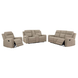 Brentwood Taupe Upholstered Motion Reclining Living Room Set from Coaster - Luna Furniture