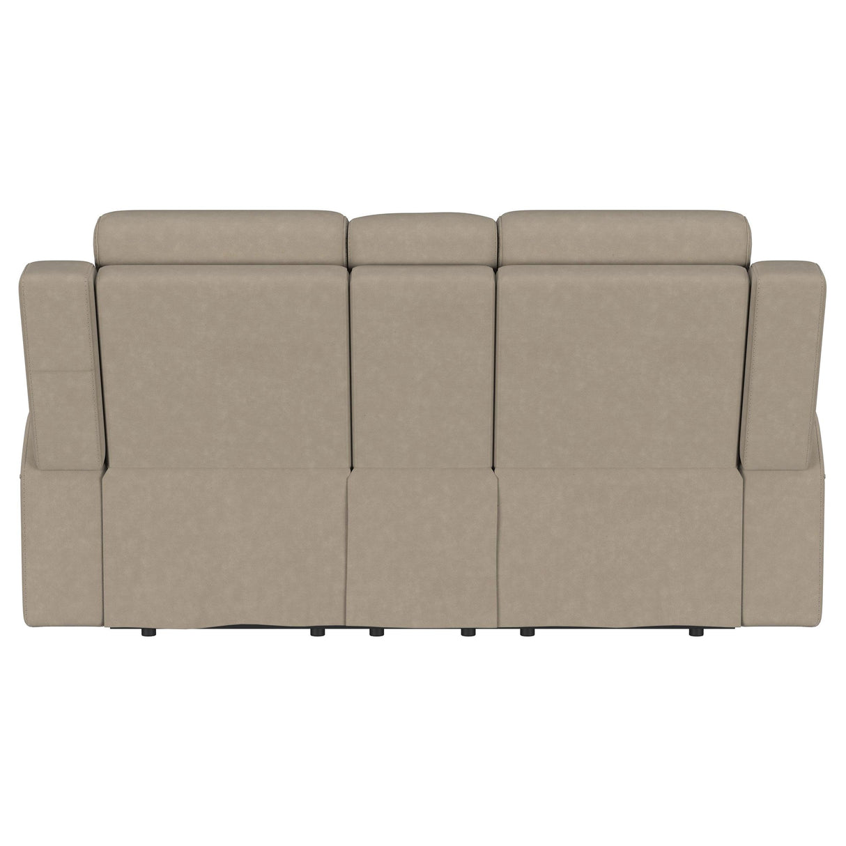 Brentwood Taupe Upholstered Motion Reclining Loveseat with Console from Coaster - Luna Furniture