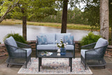 Bridges Beach Gray Outdoor Love/Chairs/Table Set (Set of 4) from Ashley - Luna Furniture