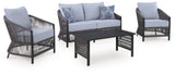 Bridges Beach Gray Outdoor Love/Chairs/Table Set (Set of 4) from Ashley - Luna Furniture