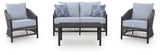 Bridges Beach Gray Outdoor Love/Chairs/Table Set (Set of 4) from Ashley - Luna Furniture