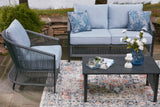 Bridges Beach Gray Outdoor Love/Chairs/Table Set (Set of 4) from Ashley - Luna Furniture
