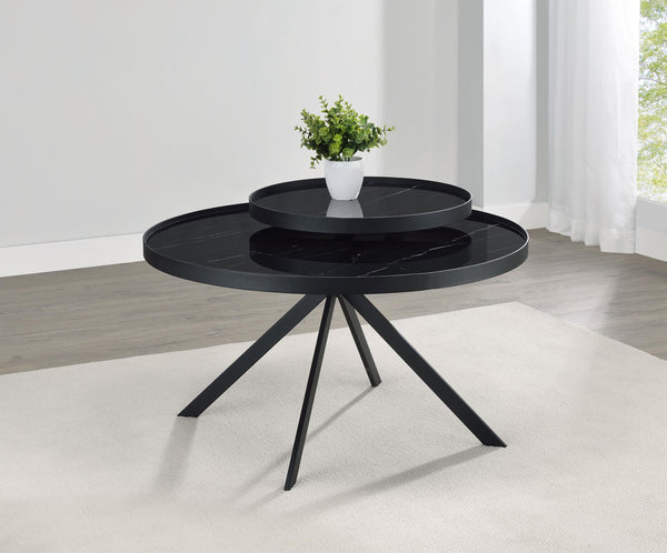 Briggs Black Round Marble Printed Glass Top Coffee Table
