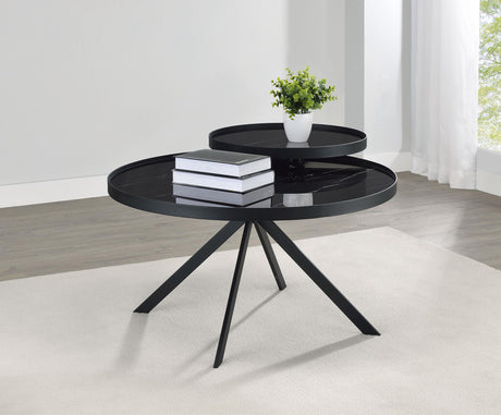 Briggs Black Round Marble Printed Glass Top Coffee Table from Coaster - Luna Furniture