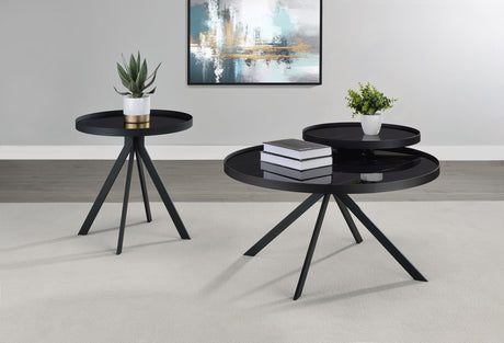 Briggs Black Round Marble Printed Glass Top Coffee Table from Coaster - Luna Furniture