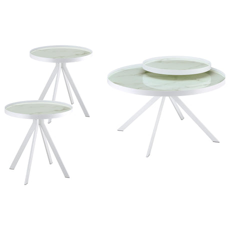 Briggs White 3-Piece Round Coffee and End Table Set from Coaster - Luna Furniture