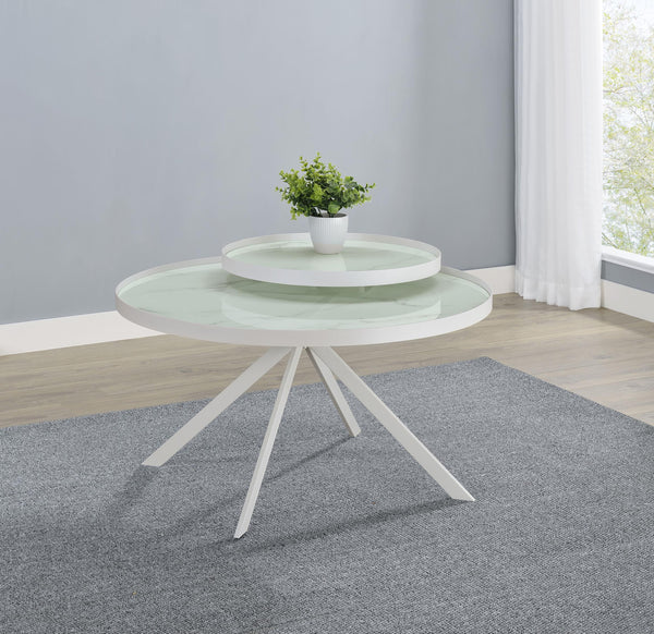 Briggs White Round Marble Printed Glass Top Coffee Table
