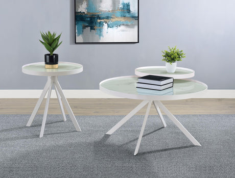 Briggs White Round Marble Printed Glass Top End Side Table from Coaster - Luna Furniture