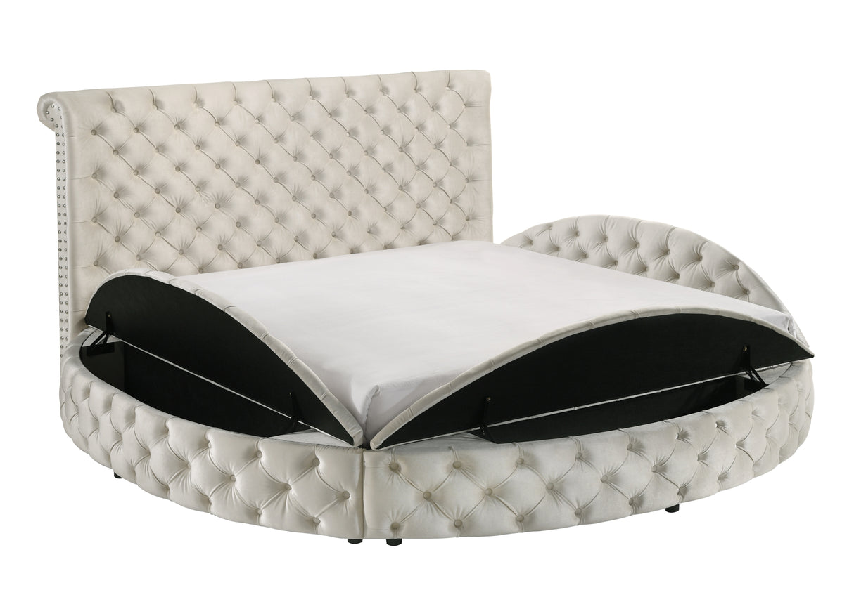 Brigitte Ivory Queen Upholstered Storage Panel Bed from Crown Mark - Luna Furniture