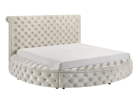 Brigitte Ivory Queen Upholstered Storage Panel Bed from Crown Mark - Luna Furniture