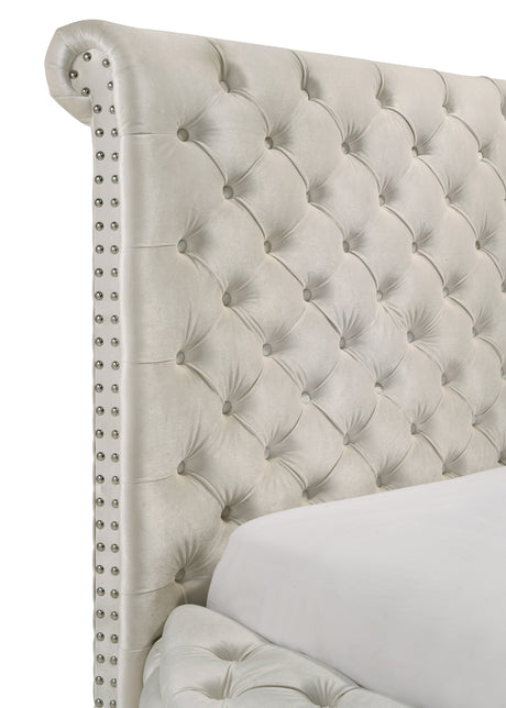 Brigitte Ivory Queen Upholstered Storage Panel Bed from Crown Mark - Luna Furniture