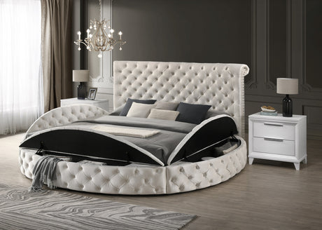 Brigitte Ivory Queen Upholstered Storage Panel Bed from Crown Mark - Luna Furniture