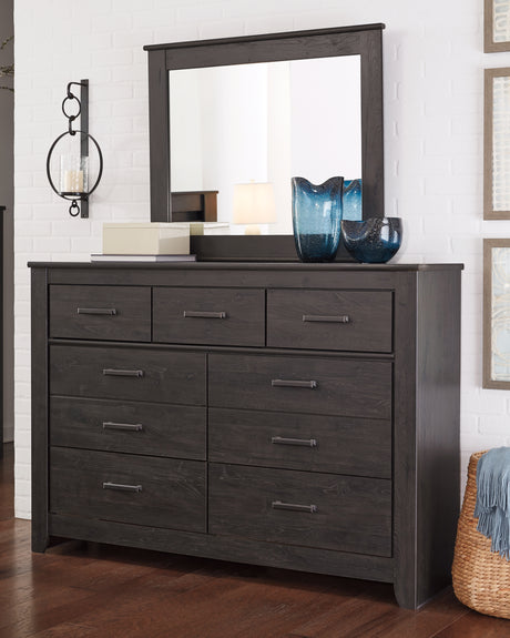Brinxton Charcoal King Panel Headboard, Dresser, Mirror, Chest and 2 Nightstands from Ashley - Luna Furniture
