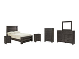 Brinxton Full Panel Bed with Mirrored Dresser, Chest and 2 Nightstands in Charcoal from Ashley - Luna Furniture