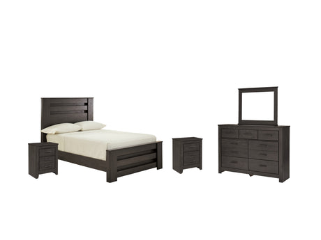 Brinxton Full Panel Bed with Mirrored Dresser and 2 Nightstands in Charcoal from Ashley - Luna Furniture