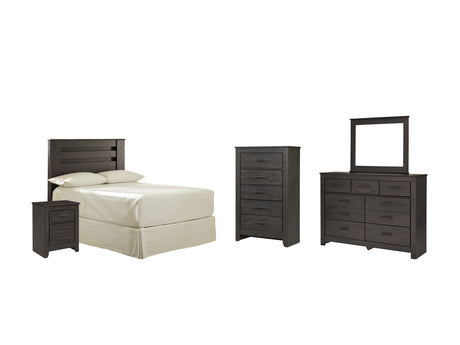 Brinxton Full Panel Headboard Bed with Mirrored Dresser, Chest and Nightstand in Charcoal from Ashley - Luna Furniture